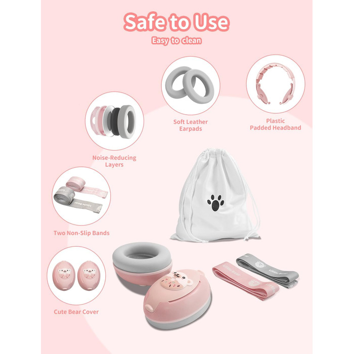 Навушники для дітей Baby Gehörschutz - 2-в-1, захист вух, зменшення шуму, регульоване наголов'я (Рожевий)