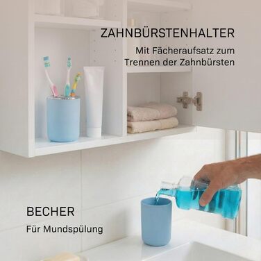 Набір аксесуарів для ванної кімнати 6 предметів, пластик, блакитний: туалетний йоржик, кошик для сміття, стакан для зубних щіток, мильниця, дозатор для мила, декоративна тарілка
