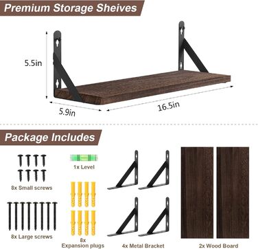 Настінна полиця з дерева, 2 шт. в наборі, рустикальний стиль, з кріпленням для рушників, світло-коричневий колір, для спальні, вітальні, ванної кімнати, кухні, офісу