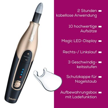Набір для манікюру та педикюру Beurer MP 64: електричний, з LED, 10 насадок, з кейсом