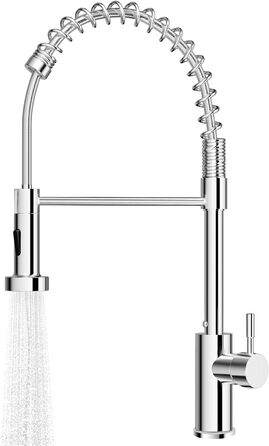 Кухонний змішувач з висувною лійкою, 360° поворот, 2 режими струменя, нержавіюча сталь, хром