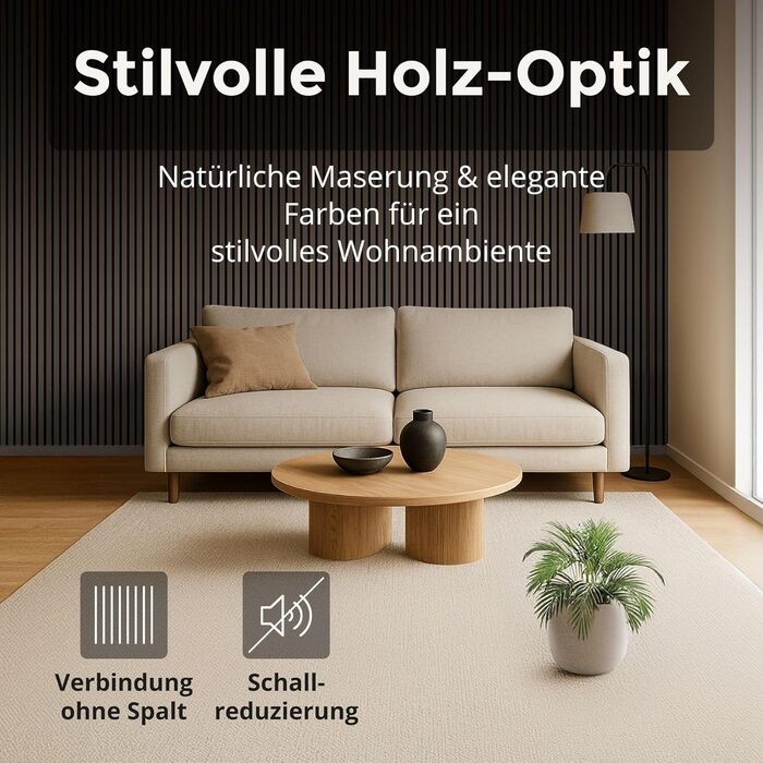 Акустичні панелі з дерева 60x60 см, колір горіх (4 шт.) — стінні звукопоглинаючі панелі-ламелі для шумоізоляції та покращення акустики приміщення