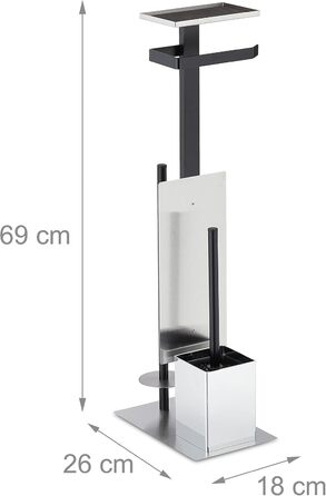 Набір для ванної кімнати Relaxdays: тримач туалетного паперу, щітка для туалету та підставка, полиця, срібно-чорний, 69x26x18 см