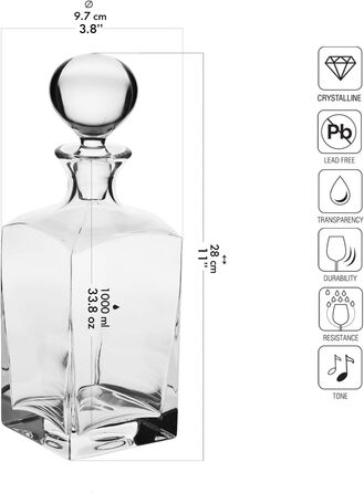Krosno Whisky Rum Decanter Carafe with Stopper | 1000 ml | Caro Collection | Gift Box Brandy Glass | Water Bottle | perfect for home, restaurants and kitchen | Decanter ideal as a gift