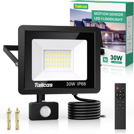 50W LED Floodlight with Motion Sensor Outdoor, Super Bright 4500LM Outdoor Floodlight, IP66 Waterproof LED Outdoor Light Floodlight with Remote Control, 6500K Cool White Spotlight Outdoor for Garden, Garage, Yard (30.0 Watt)