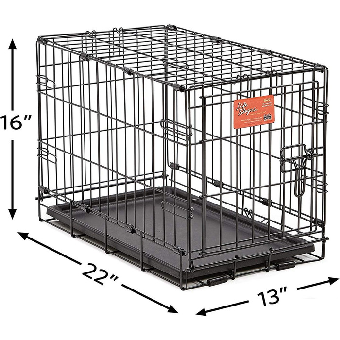 Кія для собак Midwest Homes Life Stages 1636DDU, чорна, для собак середніх порід, з подвійними дверцятами, металева, 91 см, з перегородкою, захистом підлоги, мискою, водонепроникним піддоном
