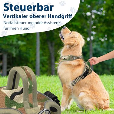 Шлейка для собак середніх порід Funfox, анти-тягу, з ручкою, світловідбиваючі смуги, без коміра, для собак середнього розміру (S, оливковий)