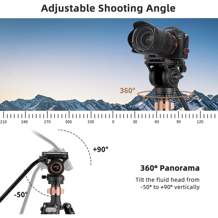 Штатив відео Cayer FP2450 з плинною головкою, 75 дюймів, алюміній, 4 секції, компактний, перетворюється на монопод, для DSLR, до 6 кг