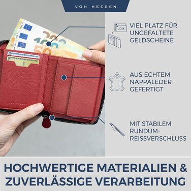 Шкіряний гаманець VON HEESEN з RFID-захистом, червоний, для жінок і чоловіків, з монетницею