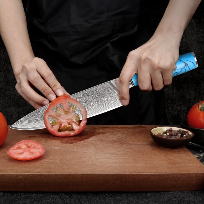 Ніж шеф-кухар Kiritsuke з дамаської сталі Home Safety, 18.8 см, VG-10, ергономічна ручка з натуральної смоли, подарункова коробка