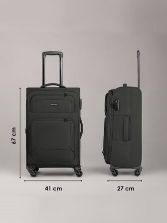 Набір валіз SMARTBOX 3 шт. для жінок та чоловіків | Легкі та міцні валізи-ролери, якісний softcase, 4 колеса та кодовий замок | Розширювані валізи (Чорний колір, валіза M (67 см))