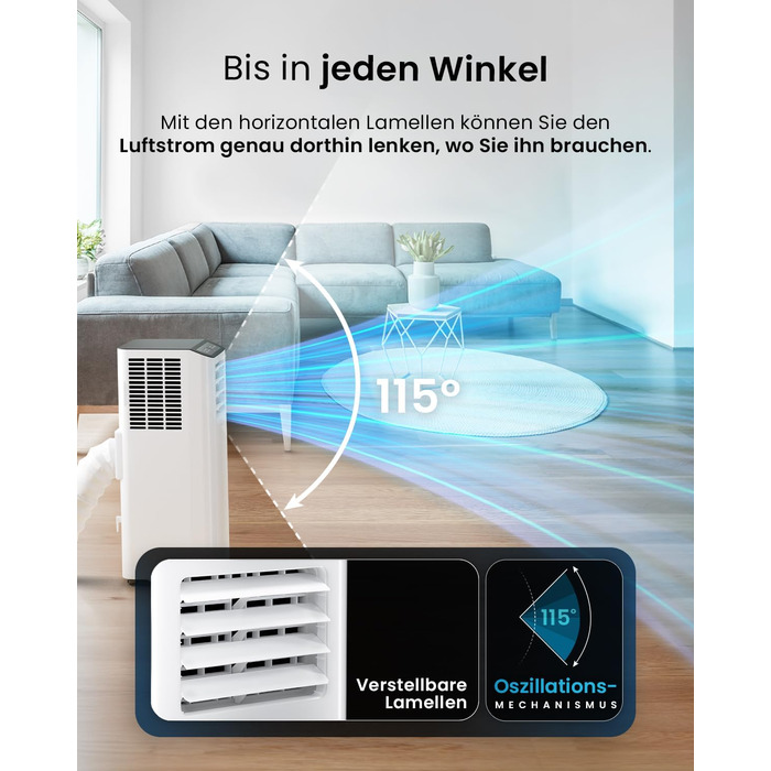 Мобільний кондиціонер Pro Breeze™ 9000 BTU 4-в-1: охолоджувач, вентилятор, осушувач, нічний режим, клас енергоефективності A, комплект для ущільнення вікна, пульт ДК та таймер 24 години, білий