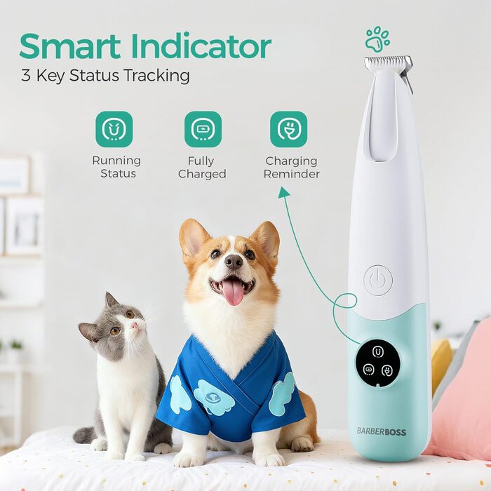 Професійний тример для собак, котів та інших тварин BarberBoss QR-9001 з LED-дисплеєм, безшумний, USB-зарядка, для грумінгу обличчя