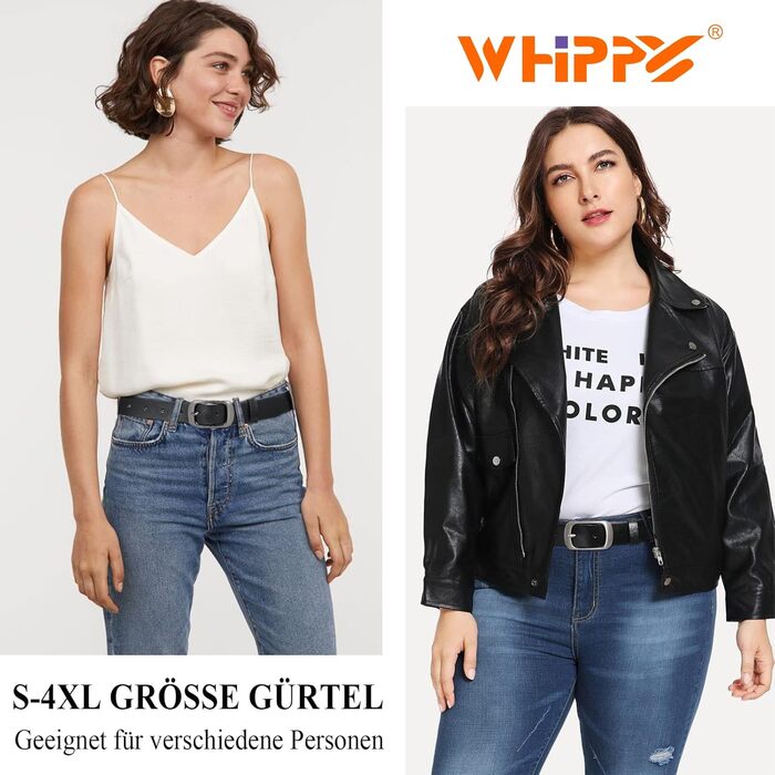 Жіночий шкіряний ремінь WHIPPY великого розміру, модний ремінь з телячої шкіри з надійною пряжкою, для джинсів, штанів, суконь, чорний (пряжка 'Пістолет'), 3XL:150см (підходить для талії 134-145см)