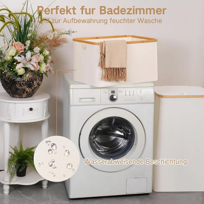Efluky Foldable Laundry Basket 60L, Bamboo Fabric Foldable Storage Basket, Collapsible Storage Laundry Basket, Laundry Baskets for Bedroom Bathroom (Beige)