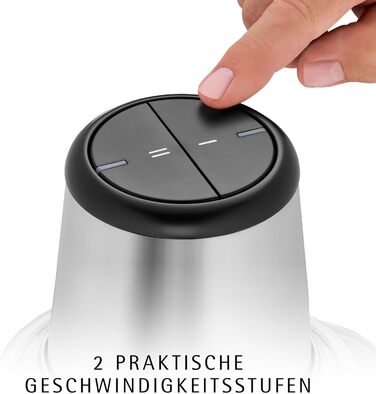 Електричний подрібнювач WMF Kult X – міні-подрібнювач, блендер для овочів, зелені та горіхів, 1л, скло, нержавіюча сталь, компактний, миється в посудомийній машині