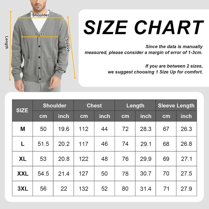 Чоловічий кардиган з в'язаного полотна, V-подібний виріз, бавовна, з ґудзиками та кишенями (сірий, M)