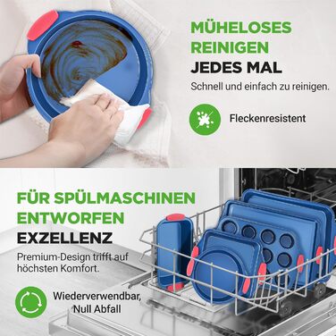 Набір форм для випічки Nutrichef 10 шт. з антипригарним покриттям – для випікання солодкого (печиво) та солоного (пироги, піца). Форми з вуглецевої сталі, без PFOA та PTFE, з силіконовими ручками. Круглі та квадратні форми.