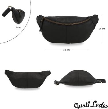 Сумка на пояс Gusti Leder чорна – велика вінтажна сумка через плече для жінок та чоловіків, з натуральної шкіри, регульований ремінь, елегантна для повсякденного використання та подорожей