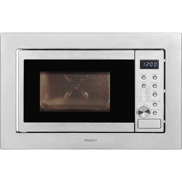 Вбудована мікрохвильова піч Exquisit EMW20-DG-020 Inox: 800 Вт, 1000 Вт гриль, 8 програм, діаметр підноса 27 см, нержавіюча сталь
