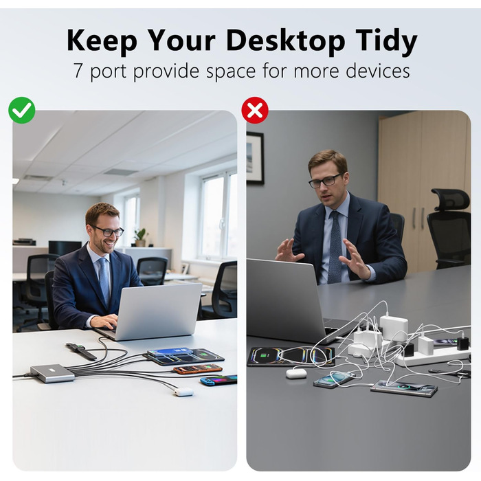 Зарядний пристрій USB-C 455W, 7 портів, GaN PD PPS, для MacBook, Dell, iPhone, Samsung, ноутбуків, планшетів, телефонів – Сірий