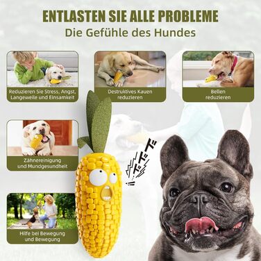 HETOO Dog Toy, indestructible, robust, squeaky, chew toy for aggressive chewers, large and medium dog breeds, dental care (Large, Corn Yellow)