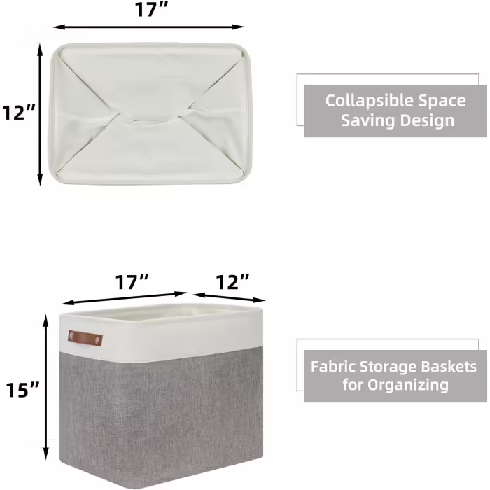 HNZIGE Large Storage Baskets, Rectangular Storage Baskets, Baskets for Organizing [2 Pack] Tall Shelf Baskets with Handles, Decorative Organizer for Home Storage, Closet (White-Gray)