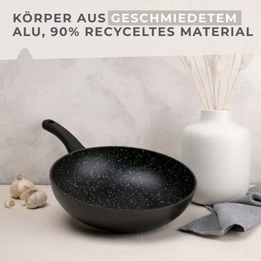 Набір сковорідок Fackelmann Marble 20 см та 24 см з антипригарним покриттям, з 90% переробленого алюмінію, ергономічні ручки, індукційні сковороди для смаження та тушкування (вок, 28 см)