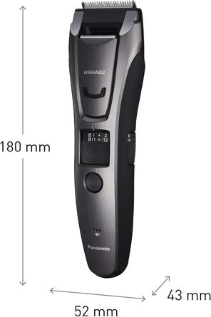 Триммер Panasonic ER-GB80-H503 для чоловіків: борода, волосся, тіло, акумуляторний, водонепроникний, 39 налаштувань, 3 насадки, сріблястий