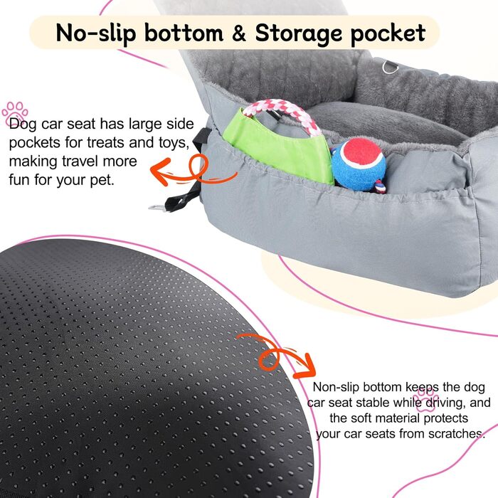 Автокрісло для собак SIVEIS - зручне ліжко з кишенею, захист від подряпин, з ременем безпеки (02-Сіро-блакитний)