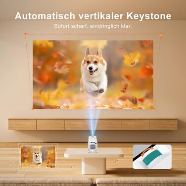 Портативний проєктор ZDSSY Beamer 4K з Wi-Fi 6 та Bluetooth 5.4: міні проєктор для домашнього кіно, автоматичне коригування та ручне фокусування, сумісний з PC/TV Stick/USB/PS5 (білий)
