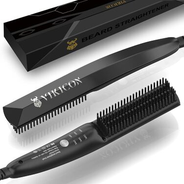 VIKICON Men's Beard Straightener - Mini Electric Beard Flat Iron, 30s Style Heated Brush Comb, Ionic Hair Straightener for Long & Short Beard Styling - Black