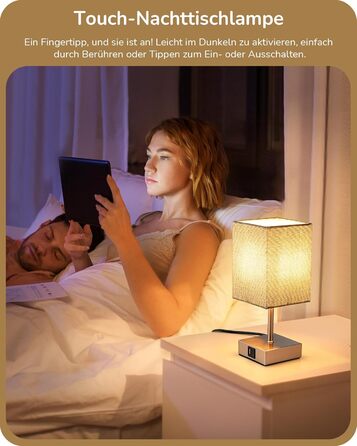 Світлодіодні настільні лампи EDISHINE 2 шт, сенсорне регулювання яскравості, USB зарядка, бежеві (сірі) для спальні, вітальні