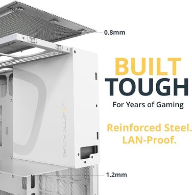 Корпус для ПК Geometric Future M5 Vent Mesh - ігровий Mid Tower з темним склом, підтримка E-ATX/ATX, висока циркуляція повітря, сталь 1.2 мм, Type C, радіатори 420/360, подвійний відсік, GEO-M5V-BY (Mesh версія з 5 вентиляторами 140x140, білий)