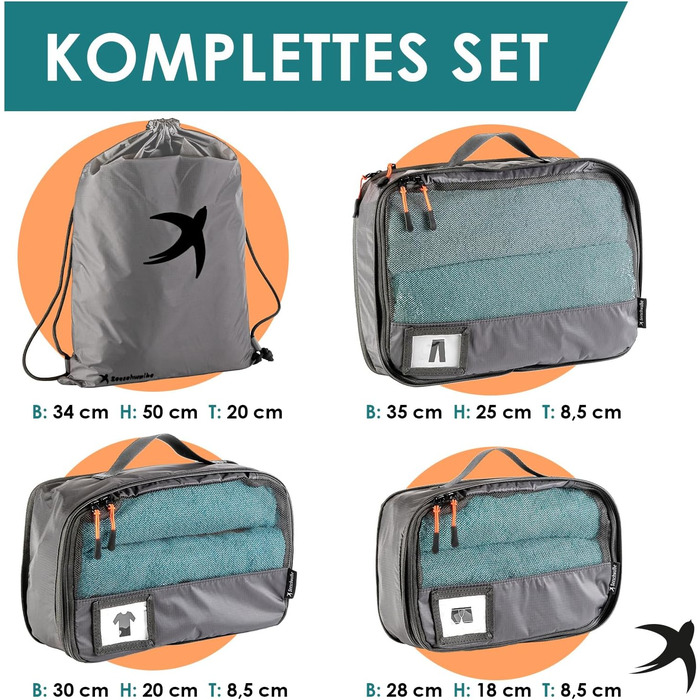 Набори для пакування валізи SEESCHWALBE | 4 шт. | Комплекти-органайзери для подорожей | Сірий колір