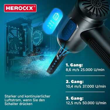 Електричний пилосос-фен HEROCKX, 3 швидкості, LED-ліхтар, акумулятор 2000mAh, зарядка Type-C, для чищення ноутбука, авто