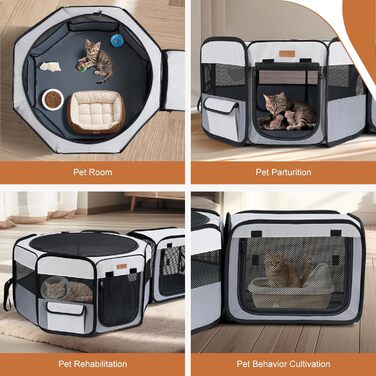 Складаний вольєр для цуценят та котів 120x40 см - 2-в-1, сірий та білий, для дому та вулиці, з сумкою для перенесення, для кошенят, цуценят та дрібних тварин