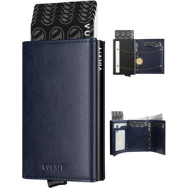 Чоловіче шкіряне картхолдер VULKIT з RFID-блокуванням, відділенням для грошей та візитки, Navy Blue