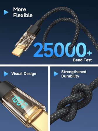 Кабель USB-C RAVIAD з підтримкою PD3.1: швидка зарядка, нейлон, 0.3м, 100W, чорний. Сумісний з iPhone, Galaxy, Pixel, iPad, MacBookAir