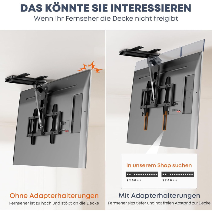 Електричний стельовий кронштейн для телевізора 37-75 дюймів, чорний - похилий, з пультом ДУ, до 45 кг