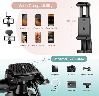 Штатив для камери та смартфона Victiv P50R, 172 см, алюміній, 3-секційний, для DSLR, Canon, Nikon, Sony, iPhone, Android