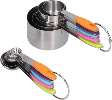 Measuring cups and spoons for dry and liquid ingredients, 10-piece set. Spoons with silicone handle, baking tool for home.