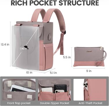 LOVEVOOK Рюкзак для жінок, великий, 15.6 дюймів, рюкзак для ноутбука, шкільний рюкзак, підлітки, водонепроникний, сумка для роботи, сумка-тоут 2 в 1, сумка для вчителя, рюкзаки для подорожей, університету, бізнесу, бежевий хакі 15.6' (13,3 дюймів, 1- сіри