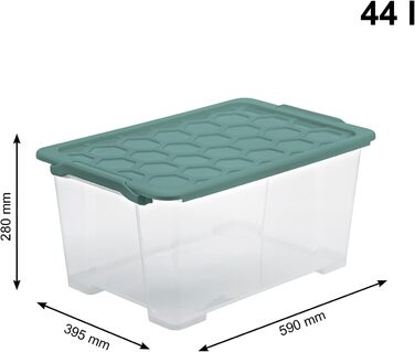 Rotho Evo Safe Keeping 3-Piece Storage Boxes 44l with Lid, Plastic, Turquoise/Transparent