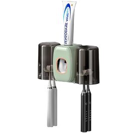 Настінний тримач для зубних щіток з автоматичним дозатором пасти, електричний для 4 щіток, 2 стаканчики, без свердління (зелений)