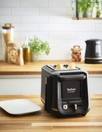 Tefal 2-Slice Toaster with Magnetic Clamps, Large Controls, 7 Browning Levels, Removable Crumb Tray, Lift Function TT533811, Black