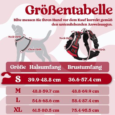 Нашийник для собак Rabbitgoo, великі породи, регульований, анти-тяга, з ручкою, м'який, світловідбиваючий, червоний, L (1 шт.)