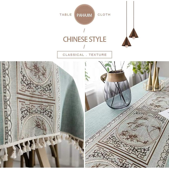 Pahajim Rectangular Cotton Linen Tablecloth Washable Tassels Design Garden Tablecloth for Coffee Table Home Kitchen Dining Table Decoration (Green, 140 x 260 cm)