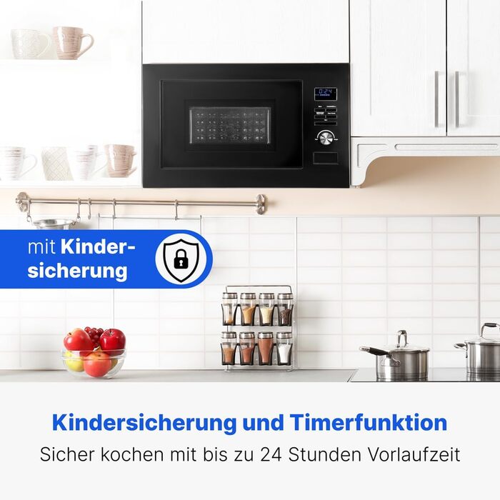 Вбудована мікрохвильова піч Bomann з грилем та конвекцією | 60 см | 900 Вт | 25 л | MWG 3001 H EB inox (Чорний)