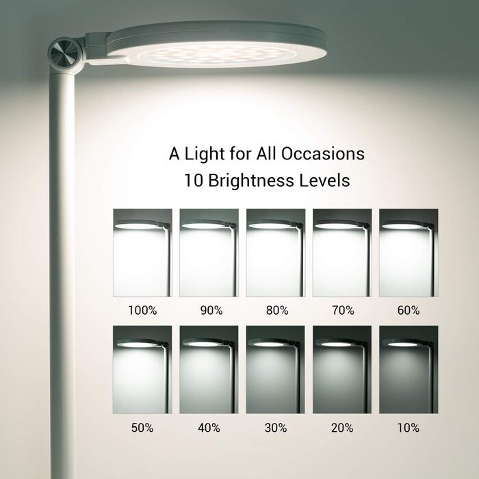 JUKSTG LED Desk Lamp - 12W Adjustable Office Table Lamp with Touch Control, Dimming, 10 Brightness Levels & 5 Color Modes - Eye Protection for Reading, Work, Kids (White)